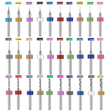 30Pcs Micro Drill Bit Set For Dremel And CNC Tools Tungsten Carbide Spiral Flute Bits 0.1mm to 3.0mm For Precision PCB Drilling Jewelry