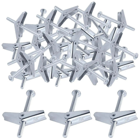 30 Pack Zinc Plated Steel Round Head Toggle Bolts With Wing Nuts For Hanging Heavy Items On Drywall One Quarter Inch Size