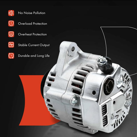 Drop-In Beefed-Up 95Amp 12V Alternator For Honda CR-V 1997-2001 2.0L L4 With 4-Groove Pulley CCW Rotation Square Plug Compatible Replacement