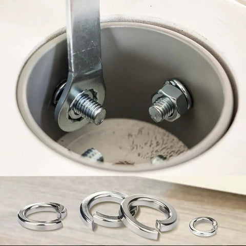 SAE Spring Lock Washers Assortment Kit 910 Pack With Nine Sizes In 304 Stainless Steel For Screws And Bolts close-up