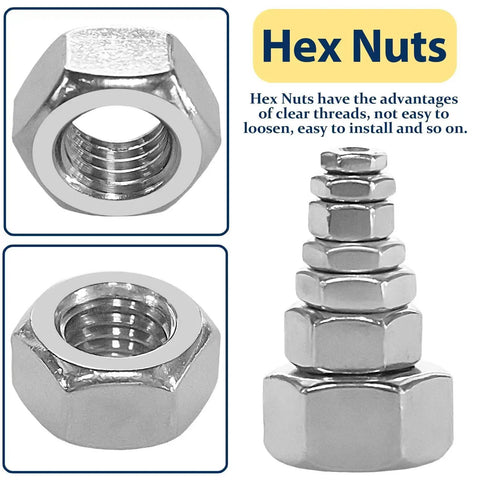 Two In One Hex Nut Kit For DIY And Automotive, 510 Piece SAE And Metric Nut Set, 304 Stainless Steel Nuts variety displayed