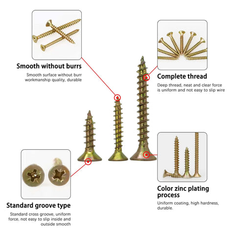 Wood Screws Kit 175 Pieces Self Tapping Screws Set Yellow Zinc Plated Flat Head Phillips Assorted Wood Screws with details