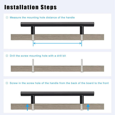 Installation steps for Black Cabinet Pulls 2-1/2 Inch Center-To-Center, 4 Inch Total Length, 12mm Diameter, 10 Pack Modern Cupboard Handles