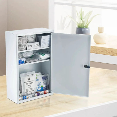 Three Shelf First Aid Cabinet With One Thousand Piece Medical Supplies For Worksites Wall Mounted Steel Emergency Med Box