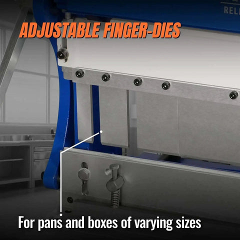 Adjustable finger-dies of Beast Of A Three In One Pan And Box Brake Slip Roll Shear And Bending Machine For Sheet Metal 20 Gauge Mild Steel