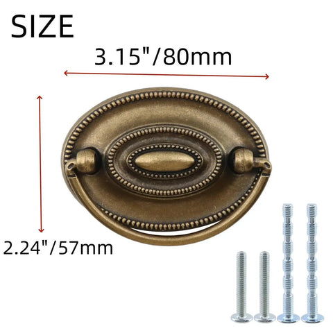 Two Pack Antique Cabinet Ring Pulls Zinc Alloy Oval Drop Swing Handles For Drawers 80 By 57 Mm With 64 Mm Mounting Hole