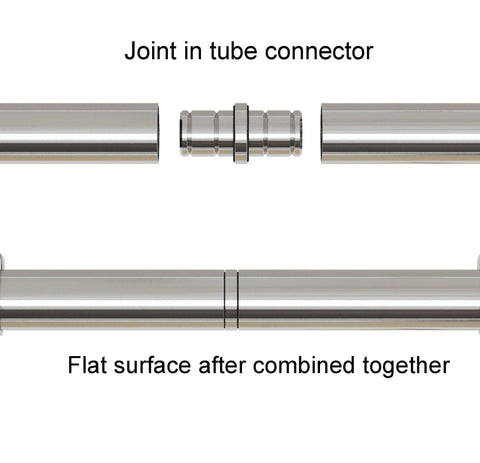 8 Foot Brushed Stainless Steel Bypass Sliding Barn Door Hardware Kit For Low Ceiling Top Mount System connector and rails.