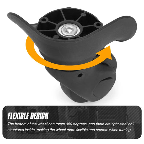 Durable 360 Swivel Luggage Wheel Replacement For Suitcases With Silent Rubber And PVC Caster Construction showing flexible design