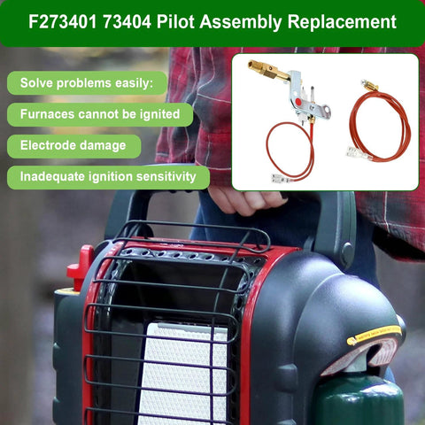 Pilot assembly replacement F273401 for Mr Heater Buddy MH9B/MH9BX and DeWalt 78422 heaters; bracket with copper tube