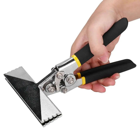 Hand holding Beefy 150mm Hand Seamer Pliers for sheet metal, drywall, HVAC ductwork with 5.9 inch wide jaw, used for precise bends and seams
