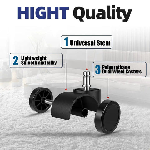 Universal Replacement Office Chair Wheels Set Of 5 From Sytopia With 7/16 X 7/8 Inch Stem, shown with polyurethane casters