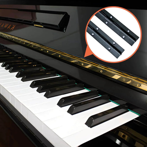 Two Pack 12 Inch Piano Hinges In Stainless Steel Black Heavy Duty For Doors Cabinets Woodworking And Marine Applications Durable Quiet Operation Includes 24 Screws shown with piano keys.
