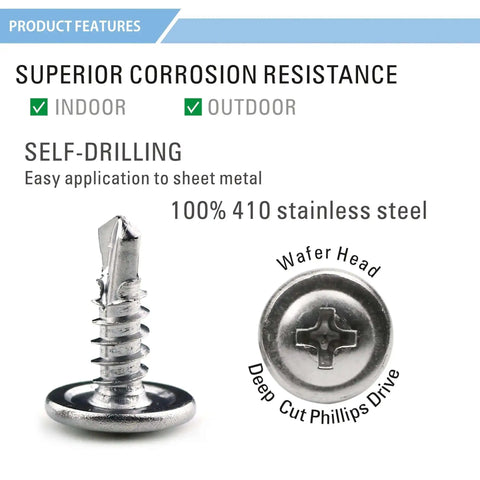 410 Stainless Steel Self Drilling Screws Assortment Kit With Wafer Head Phillips Drive Tek Screws For Sheet Metal Modified Truss Head