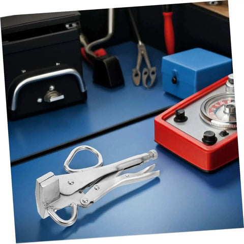Beefy Heavy Duty Locking Sheet Metal Pliers For Automotive Bodywork With Wide Duckbill Jaw on workbench