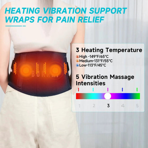 Cordless Back Relief Heating Pad With Built In Massager And Wearable Lumbar Support In 3 Heat Levels And 5 Vibrations