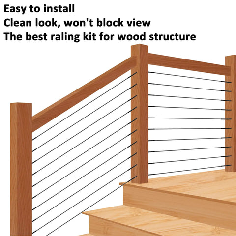 Black T316 Stainless Steel Cable Railing Kit With 20 Swage Lag Screws Left And Right Hand Thread for wood posts on deck stairs