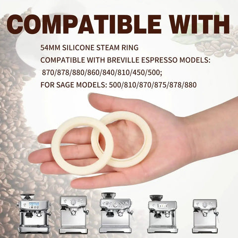 Hand holding two 54mm Silicone Steam Ring Replacement Gaskets for Espresso Machines Dope Fit On Breville And Sage Models