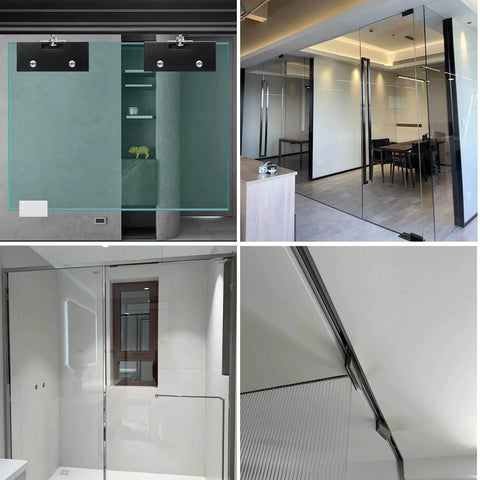 Collage of Aluminum Sliding Shower Door Track Kit With Rollers For Glass Doors 10-12 Mm Thick Durable Heavy-Duty Single Rail Replacement
