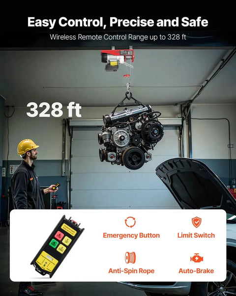Wireless Remote Control Electric Hoist 110V 440lb Lift 40ft Or 20ft Heights lifting engine in garage