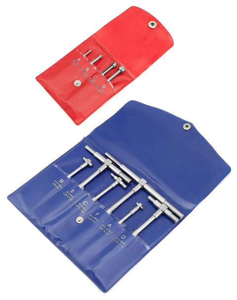 Stainless Steel Pro Grade Telescoping Bore Gauge Set For Precise Hole Readings, 6-piece in blue and red cases.