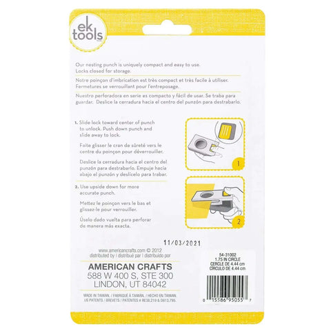 Back packaging of Circle Punch 1.75 Inch With Safety Lock, showing usage instructions and company information.