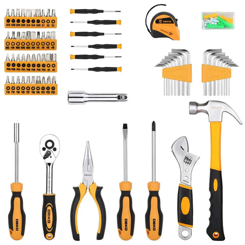 158 Piece General Purpose Tool Set For Home And Auto Repair With Durable Plastic Toolbox Storage Case And Heavy Duty Chrome Plated Hand Tools Includes Wide Range Of Sockets Pliers Wrenches Screwdrivers And More displayed on a surface