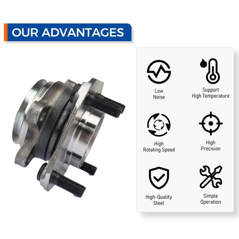 Front view of Front Wheel Hub And Bearing Assembly For 2007 To 2012 Nissan Sentra 2.0L With ABS Top Notch Replacement Hub Unit Precision Machined