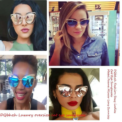 Oversized Cat Eye Sunglasses For Women And Men Trendy Retro Large Shades With Metal Frame UV400 Protection Gold Light Brown Mirrored Lens
