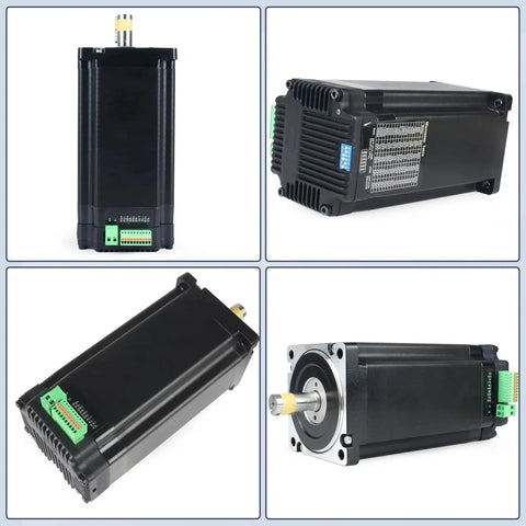 All In One Nema 34 Closed Loop Stepper Motor with 12Nm torque and 1000 line encoder, shown in various angles for CNC machines.