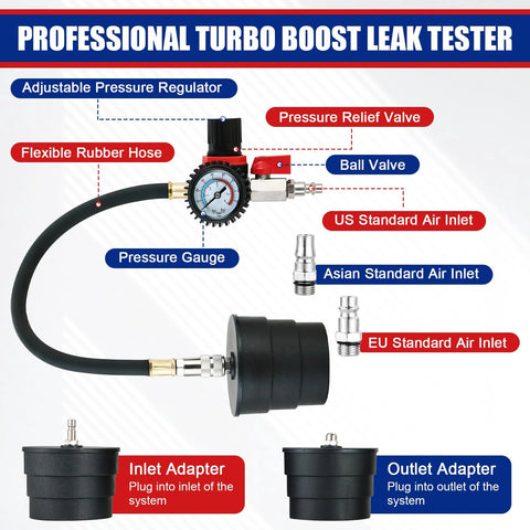 Automotive NYXOVA 10pc turbo boost leak tester kit by Amazon with gauge, adjustable regulator, hose and four stepped adapters