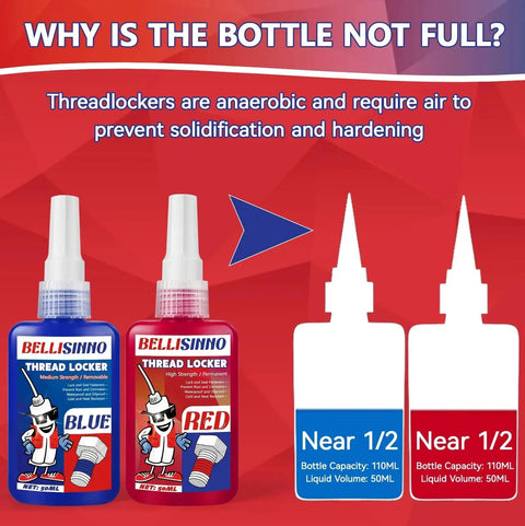 Image showing 2 Pack Blue And Red Thread Lockers For Nuts Bolts And Metal Fasteners Medium And High Strength Thread Locker Set