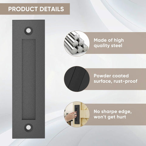 8-3/5 Inch Sliding Barn Door Handle Matte Black Finger Pull Flush Mount, carbon steel with rust-proof powder coating, shown vertical