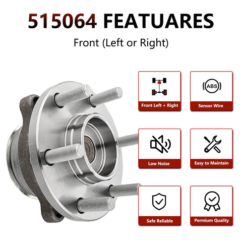 Front Wheel Hub Assembly and Bearing for 2WD Nissan Frontier Xterra Pathfinder and Suzuki Equator with ABS sensor