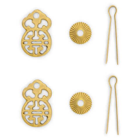 Wealth And Longevity Brass Cabinet And Furniture Pulls Set Of 2 in 2 inches wide shown with washers and pins