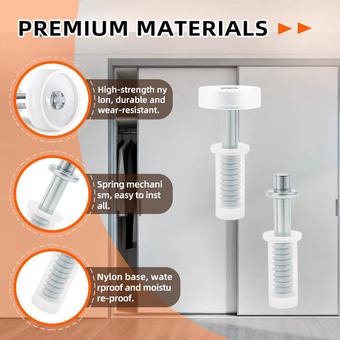 8-Piece Bi-Fold Door Hardware Kit With Top Roller Guide And Top Pivot, shown with nylon and stainless steel components