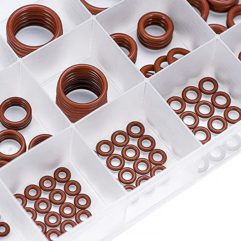 O-ring kit in white organizer tray, brown FKM O-rings, 185 pieces, AS-568 sizes, 75A