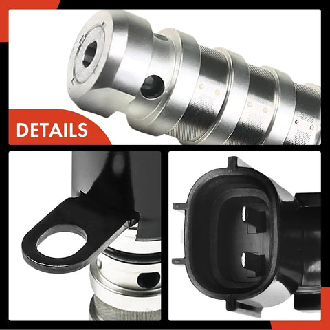 Details of Exhaust Engine Variable Valve Timing VVT Solenoid Replacement For Hyundai Santa Fe Sonata Tucson And Kia Forte Optima Sorento Sportage Stinger 2011-2020 Easy Install Durable OEM-Quality Part For Smooth Idle Power And Better Fuel Efficiency with close-up of silver finish and connector