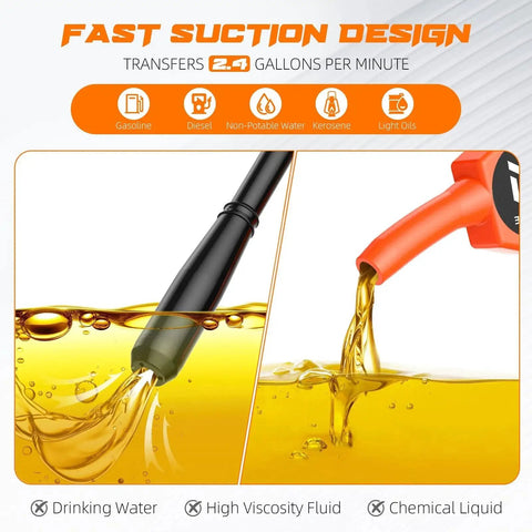 Beast Portable Fuel Transfer Pump With Battery Power For Gasoline Diesel Water Siphon Style 3.0 GPM Flow and suction design