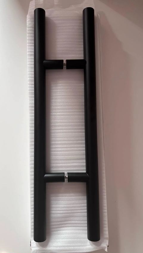 Back To Back Stainless Steel Ladder Style Door Pull Handle Set In Matte Black 24 Inch for shower glass doors, barn doors.