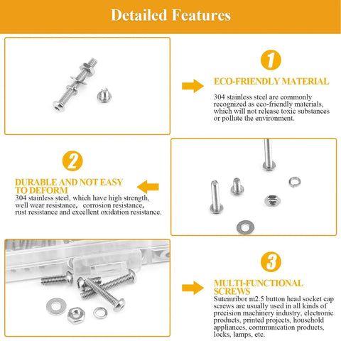 M2.5 Screw Nut Washer Set For DIY Projects, 565 Pieces By Sutemribor, 304 stainless steel screws with eco-friendly features.