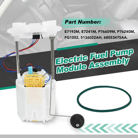 Fuel Pump Module Assembly Replacement For Chrysler 300 Dodge Challenger Charger Magnum Suits 2.7L 3.5L 3.6L 5.7L 6.1L 6.4L Hemi V8 V6 Engines Fits 2005 Through 2017 Models E7192M shown with wiring and installation parts against vehicle interior background.