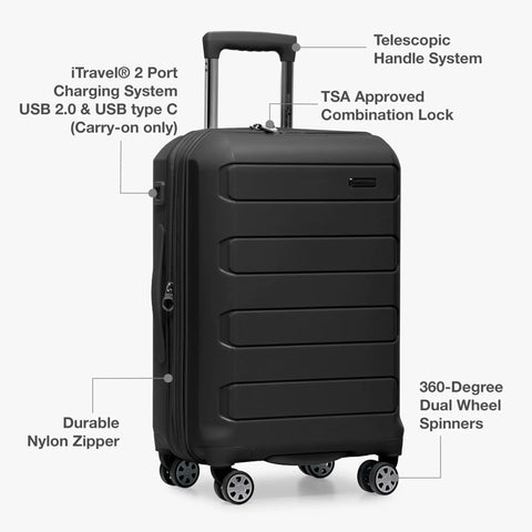 Side view of Pagosa Hardside Carry-On Luggage with 2-Inch Expandable Gusset, indestructible polypropylene shell, 360 spinner wheels, 22-inch