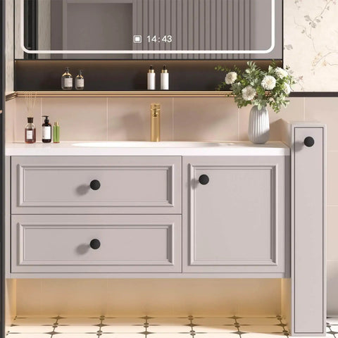 Modern bathroom vanity with Matte Black Cabinet Knobs Set Of 5 1.27 Inch Round Drawer Pulls For Kitchen Cabinets