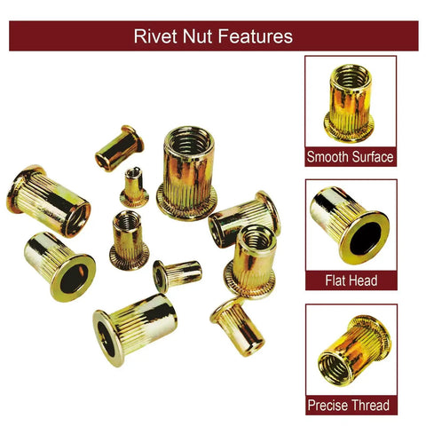 850 Piece Metric Rivnut Kit For Metal DIY Projects Includes M3 To M10 Rivnuts In Six Sizes With Zinc Coated Carbon Steel Construction