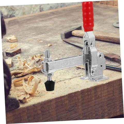 Heavy Duty Welding Toggle Clamps Set With Rubber Tips Two Pack Quick Release Workshop Clamps for Woodworking on a workbench