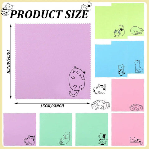 20 Pcs Kitty Design Microfiber Cleaning Cloths For Glasses And Phones 6x6 Inches with pastel colors and cute cat patterns