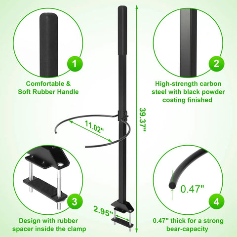 Diagram showing Zero Turn Mower Handle With 5 Gallon Bucket Bracket And Clip For Outdoor Yard Cleanup, CAROD Heavy Duty Lawn Mower Accessories Kit