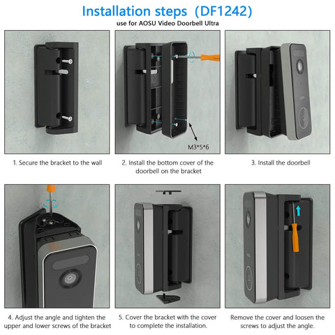 Installation steps for 0 To 90 Degree Adjustable Video Doorbell Mount For AOSU Ultra Pro And SE Cameras Left Right Angle Plate Wedge Kit