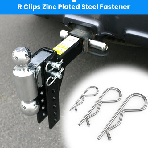R Clip Hair Pin Fastener Kit For Bolts And Hitch Pins 24 Pcs Zinc Plated Steel R Clips 6 Sizes Built To Last shown with hitch