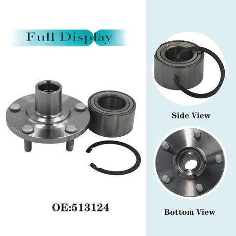 Front Wheel Bearing Hub Assembly For Toyota Camry Sienna Avalon Solara And Lexus ES300 RX300, 5 Lug Non ABS with side and bottom view